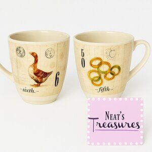 2010 Williams Sonoma 12 DAYS OF CHRISTMAS Multimotif Black Numbers 5/6 Cup Mug